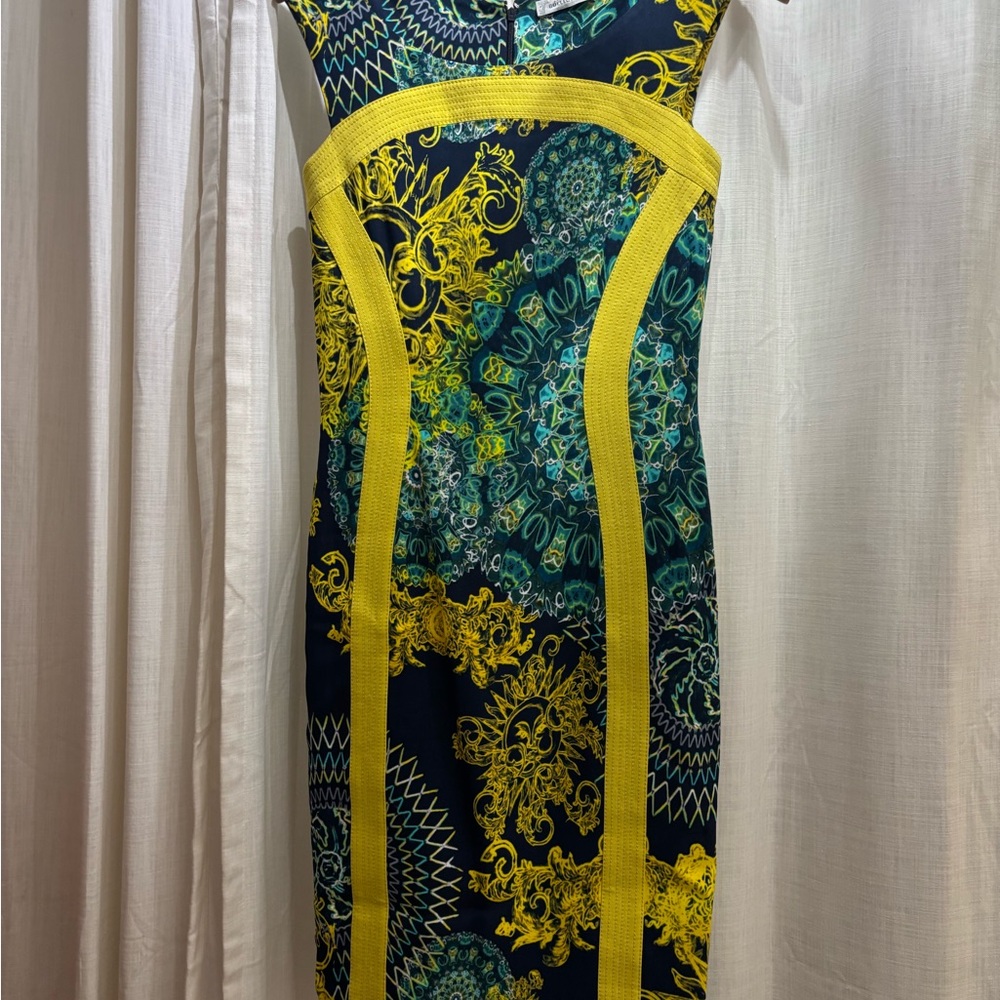 Versace Collection Yellow and Green Midi Dress